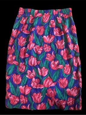 Vibrant Vintage Pink Floral Pencil Skirt